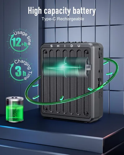 Miniatura 4 de SHIDU Amplificador de voz de 20 W, micrófono inalámbrico Lavalier, amplificador de voz Bluetooth para profesores, micrófono portátil con altavoz