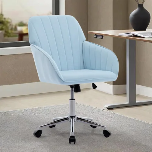 Miniatura 7 de Silla de oficina de terciopelo, sillas de escritorio tapizadas para oficina en casa con ruedas giratorias ajustables, ergonómica para sala de estar