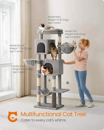 Miniatura 2 de Feandrea Árbol para Gatos, Torre para Gatos de 69 Pulgadas de Alto para Gatos de Interior, Condominio para Gatos de Múltiples Niveles con 2 Cuevas