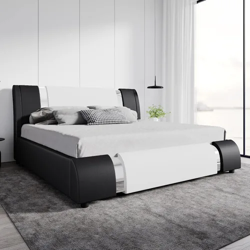 Miniatura 7 de SHA CERLIN Marco de Cama Queen Moderno de Cuero Sintético con Cabecera Ajustable y Detalles de Hierro, Cama Plataforma Tapizada de Lujo con Soporte
