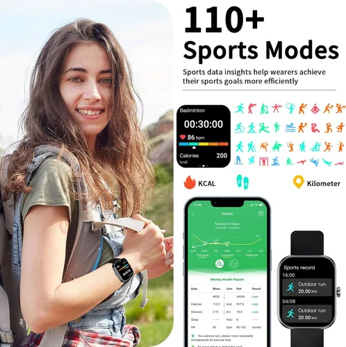 Miniatura 4 de KOOOGEAR Relojes inteligentes para hombres y mujeres (respuesta/hacer llamadas), reloj de fitness HD de 1.91 pulgadas con más de 110 rastreadores