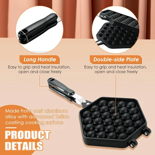 Miniatura 7 de MAOPINER Molde para hacer gofres de burbujas, molde para gofres, olla antiadherente de doble cara para hacer waffles de huevo y forma de pez