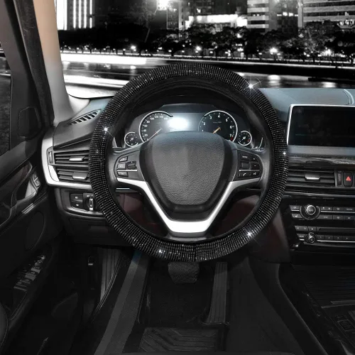 Miniatura 3 de Valleycomfy Funda para volante para mujeres y hombres Bling Bling con cristales tipo diamante brillantes, protector de volante de carro SUV