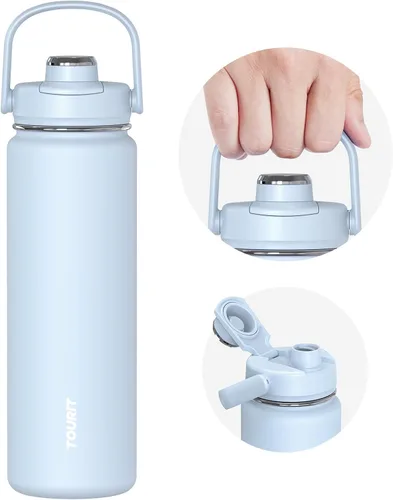 Miniatura 10 de TOURIT Botella de agua aislada de 32 onzas, botella de acero inoxidable con popote, aislamiento al vacío de doble pared para bebidas frías