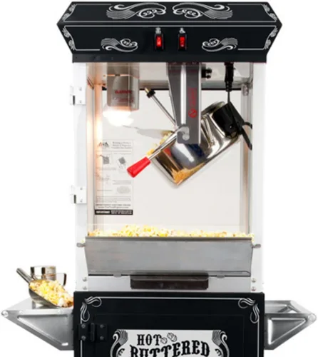 Miniatura 4 de Funtime Sideshow Popper - Máquina de palomitas de maíz de aceite caliente de 4 onzas con carrito, negro/plateado