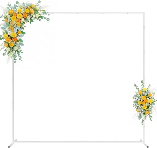 Miniatura 9 de Wokceer Soporte de Arco de Telón de Fondo para Boda Cuadrado 6.6 pies x 6.6 pies Soporte de Arco de Globos de Metal Dorado Pérgola de Jardín Marco