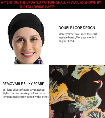 Miniatura 3 de Forro de algodón de bambú para mujer, con bufandas sedosas para el cáncer, pérdida de cabello, gorras de sueño
