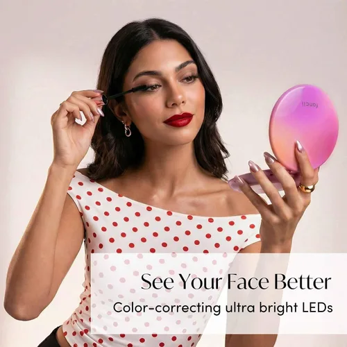 Miniatura 5 de Fancii Taylor espejo de maquillaje de viaje con luz LED, recargable, aumento 10x/1x, sistema de iluminación Tru-Glow, XL grande de 5 pulgadas