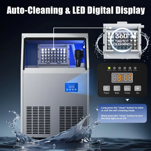 Miniatura 4 de Coolski Máquina de hielo comercial, máquina de hielo de 200 libras/24 horas con capacidad de almacenamiento de 35 libras, 45 cubitos de hielo