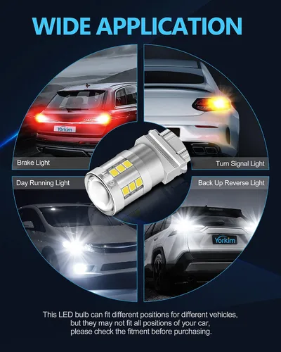 Miniatura 7 de Yorkim Foco led 3157 de color blanco, 6500K de alto brillo 3156 foco led con proyector 3057 3056 3457 4157 foco led de repuesto para luz de giro