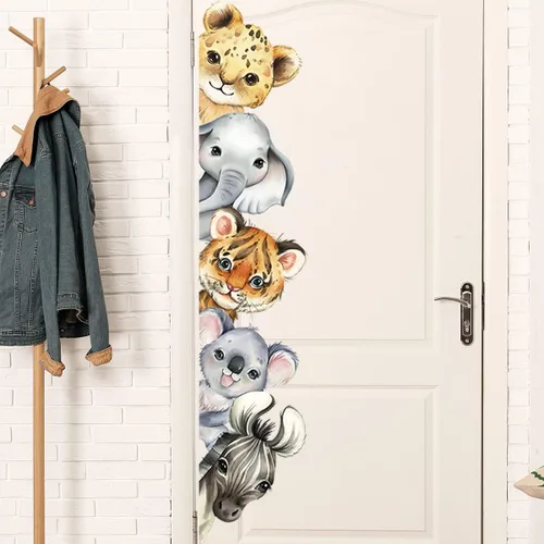 Miniatura 17 de Calcomanías de pared de animales de acuarela de 56.29 x 44.88 pulgadas, calcomanías de animales de selva, tigre, elefante, cebra, jirafa, mono