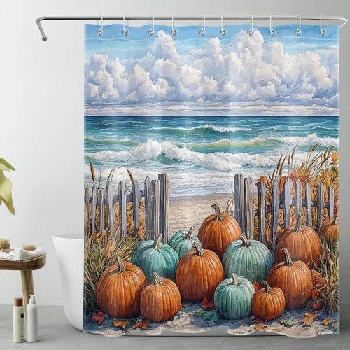 Miniatura 27 de LB Cortina de ducha espeluznante de Halloween, lindo fantasma en flores, árbol negro, luna llena, cortinas de ducha para baño, tela de poliéster