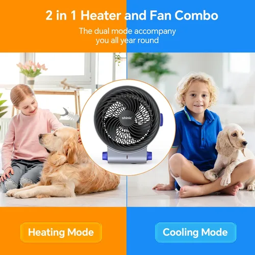 Miniatura 3 de shinic - Ventilador de escritorio y calentador combinado, ventilador portátil de circulación de aire de enfriamiento, protección contra inclinación