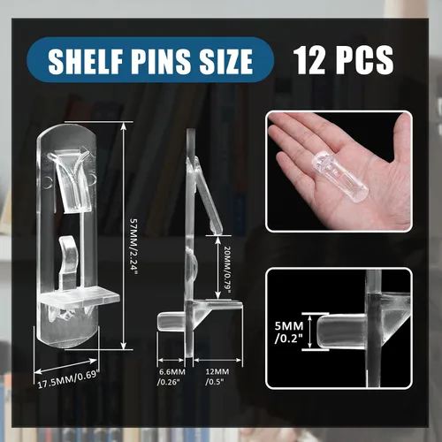 Miniatura 2 de Biaungdo 12 clavijas de plástico con bloqueo para estantes, pasadores transparentes de 0.197 in, clips autobloqueantes para estantes de gabinete