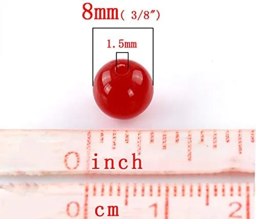 Miniatura 2 de 900 Cuentas Redondas de Acrílico Rojo de 8 mm de Diámetro con Agujero de 1,5 mm