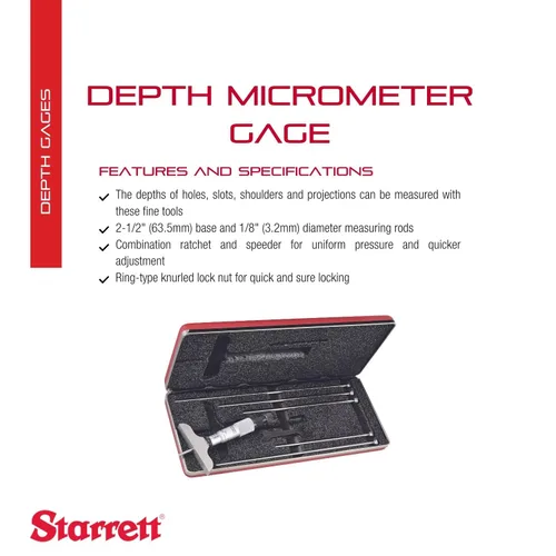 Miniatura 2 de Starrett 440, 445 Vernier. Calibradores de profundidad, tope trinquete, tuerca de bloqueo, tipo micrómetro, medición en pulgadas, 1