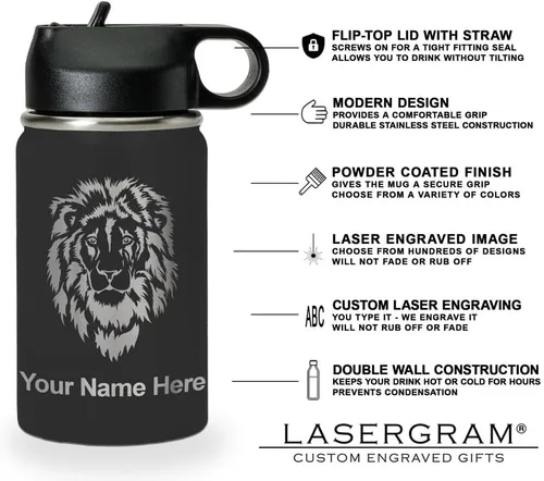 Miniatura 6 de LaserGram Botella de agua personalizada, tren de carga, acero inoxidable de doble pared aislada al vacío con popote superior, regalo grabado