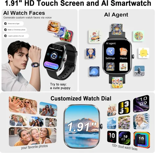Miniatura 3 de uaue Reloj inteligente AI con ChatGPT, reloj inteligente de llamadas Bluetooth de 1.91 pulgadas para hombres y mujeres, más de 110 modos de fitness