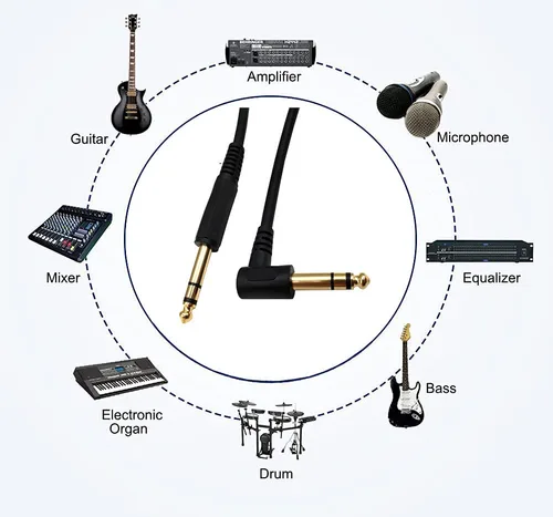 Miniatura 4 de Cable de instrumento de guitarra de 1/4 de pulgada, ángulo de 90 grados, conector TRS macho a 1/4 de pulgada, cable de audio TRS macho para guitarra