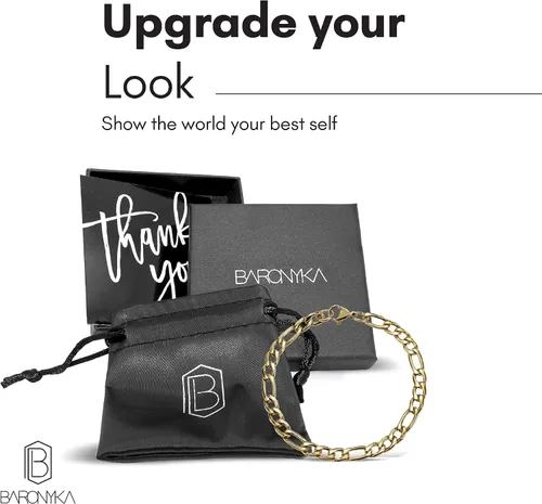 Miniatura 5 de Baronyka Pulsera de cadena Figaro hecha a mano para hombre, pulsera de eslabones de acero inoxidable, 8 pulgadas con cierre de langosta, pulsera
