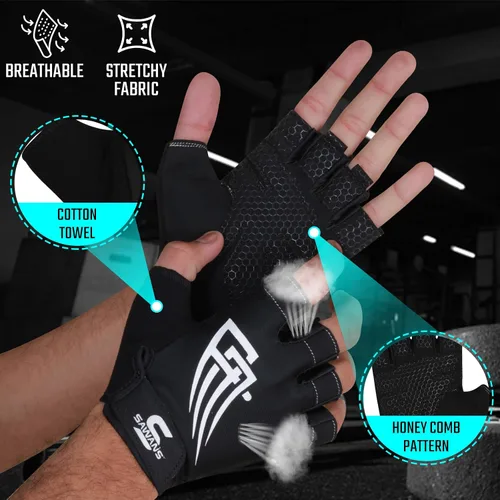 Miniatura 4 de SAWANS Guantes de gimnasio para levantamiento de pesas para hombres y mujeres, transpirables, ligeros, guantes de fitness, antideslizantes