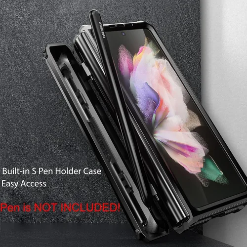 Miniatura 3 de Funda resistente para Samsung-Galaxy-Z-Fold-3 con soporte integrado [soporte para bolígrafo S] [protector de pantalla] [protección de bisagra], Negro