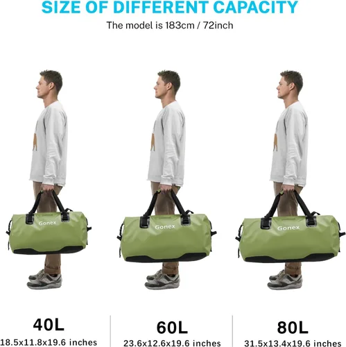 Miniatura 5 de Gonex Bolsa de lona impermeable extra grande de 40 L, 60 L, 80 L, bolsa de lona seca de viaje, bolsa resistente con correas y asas duraderas