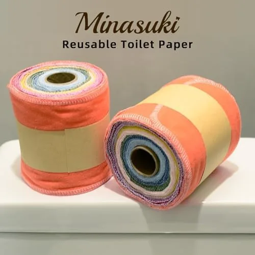 Miniatura 4 de Papel higiénico reutilizable – Toallas de bidé reutilizables de algodón, rollo de toallas absorbentes lavables y sin papel, 64 toallitas lavables