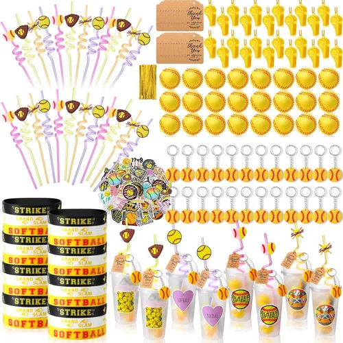 Miniatura 10 de Weysat Juego de 268 piezas de recuerdos de fiesta de fútbol para 24 personas, regalos de cumpleaños, tazas de golosinas con pajitas, llaveros