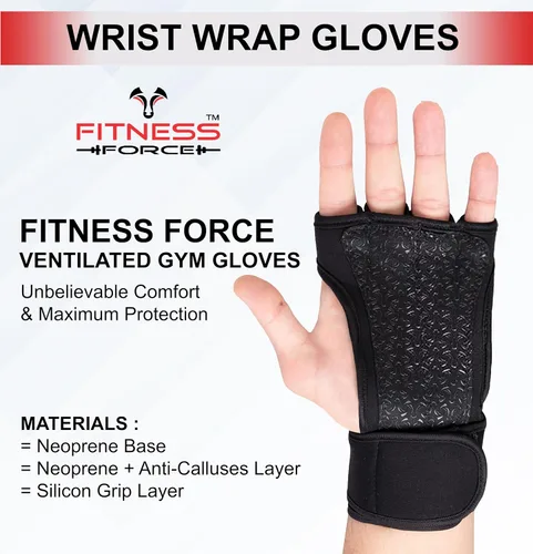 Miniatura 3 de FITNESS FORCE Ventilated Weightlifting Gloves Workout Gloves for Men & Women with Built-in Wrist Wraps Fingerless Gym Gloves for Men Perfect for