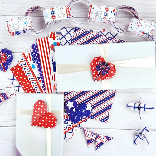 Miniatura 6 de Morcheiong Juego de 30 hojas de papel con patrón del 4 de julio, tamaño A4, papel decorativo de doble cara, papel de origami para el Día