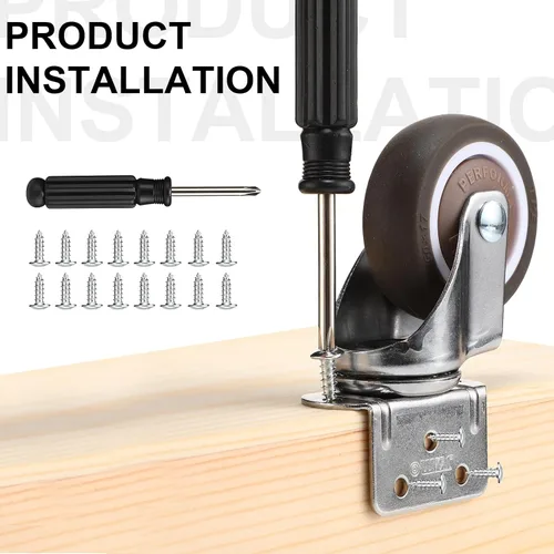 Miniatura 5 de Paquete de 8 ruedas giratorias en forma de L de 2 pulgadas, ruedas de montaje lateral con freno, ruedas pequeñas, ruedas giratorias de 360 grados