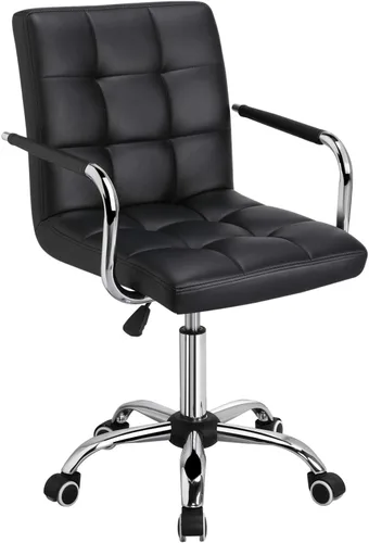 Topeakmart Silla de oficina en casa, silla de escritorio ajustable en altura, respaldo medio, piel sintética con asiento grande giratorio de 360°