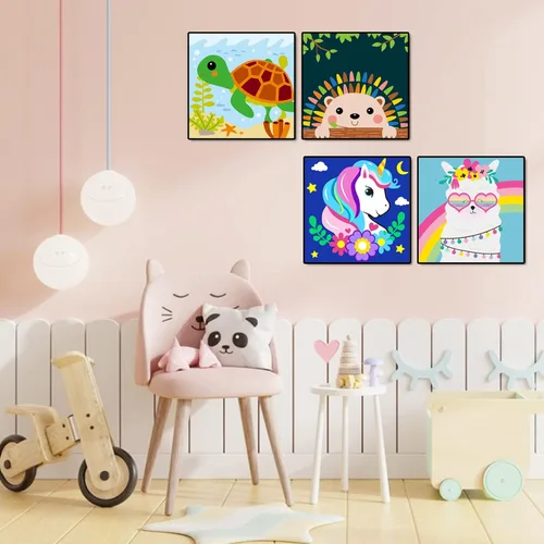 Miniatura 2 de CarlonLin Paquete de 4 pinturas enmarcadas por números para niños, pintura por números para niños de 8 a 12 años, kits de pintura por números