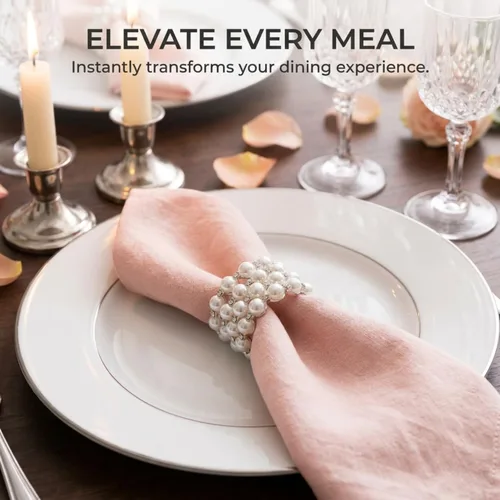 Miniatura 6 de Decozen Juego de 4 servilleteros blancos con diseño de perlas, festivo, decoración de mesa para vacaciones, bodas, cumpleaños, cocina, decoración