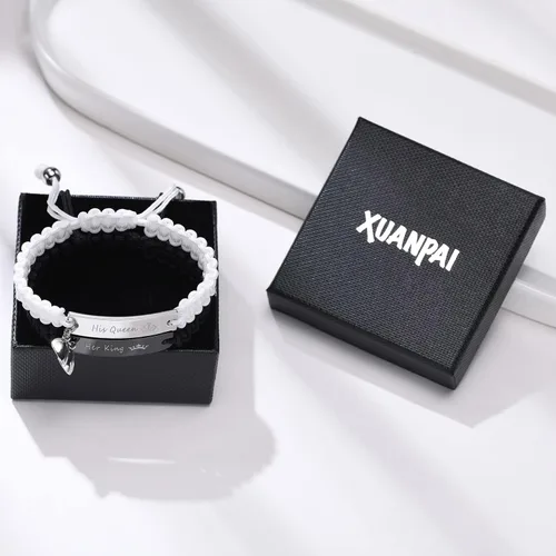 Miniatura 4 de XUANPAI Engraved Handmade Matching Couples Rope Braided ID Bracelets Set Anniversary Personalized Gift for Him and Her
