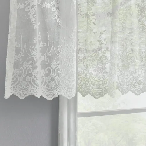Miniatura 11 de Kotile - Cenefa de encaje beige para ventanas de estilo rústico campestre con diseño floral de vid, fondo ondulado, cenefa transparente de encaje