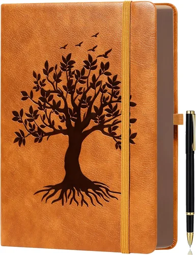 Miniatura 8 de ZXHQ - Cuadernos de diario A5 de 360 páginas a rayas con bolígrafo, para mujeres y hombres, cuaderno de escritura, diseño de árbol de la vida, Verde