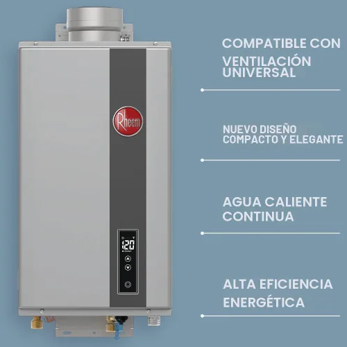 Miniatura 4 de Rheem RTG-70DVLN-3 Calentador de gas natural sin tanque, interior, ventilación directa, alta eficiencia, no condensación, 7.0 GPM, 160,000 BTUs