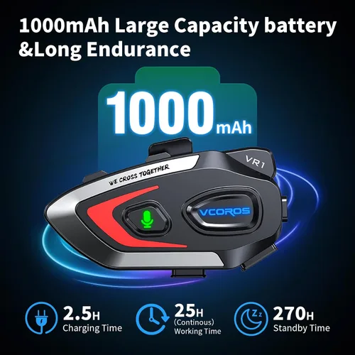 Miniatura 2 de VCOROS VR1 Auriculares para Casco de Motocicleta, Altavoces de Casco de Larga Duración de Batería con Respuesta Automática/Doble Cancelación