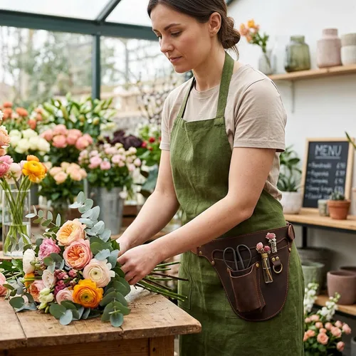 Miniatura 3 de Tourbon Bolsa de cinturón de cuero genuino para herramientas de floristería para jardinero, agricultor, electricista, carpintero, kit organizador