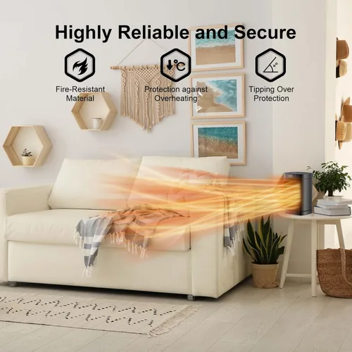 Miniatura 5 de Calentador de espacio para uso en interiores - Calentadores eléctricos QOWETU de 1500 W con termostato, oscilación de 70°, 5 modos, control remoto