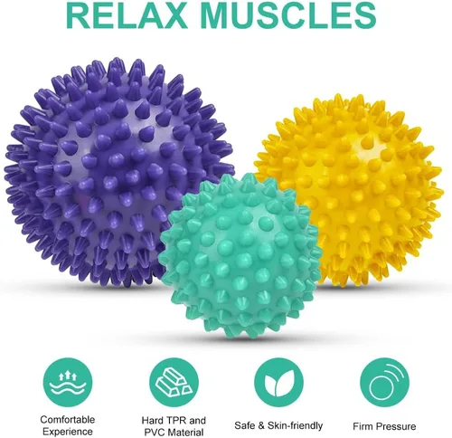 Miniatura 4 de URAQT Bola de masaje con puntas, juego de 3 rodillos duros de bolas de masaje con pinchos, bolas de masaje de terapia física profesional para 3