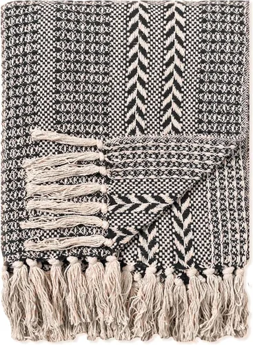 Miniatura 9 de Chardin home - Manta beige trenzada con tejido de punto gofre, 50x60 pulgadas, de algodón reciclado; grande, portátil, transpirable, amigable
