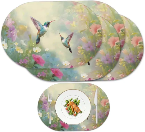 Miniatura 55 de Blue Flower Dining Table Mats Set of 2 Hummingbird Heat Resistant Placemats Washable and Wipeable Non Slip Place Mat, Waterproof Modern Dining Table