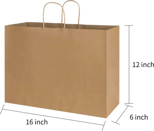 Miniatura 2 de bagmad Paquete de 50 bolsas grandes de papel kraft de 16 x 6 x 12 pulgadas, color marrón natural liso con asas, a granel para compras, bodas