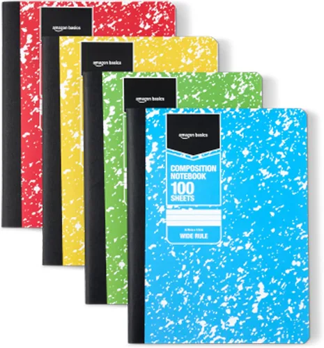 Miniatura 12 de Amazon Basics Cuaderno de composición, rayas universitarias, 100 hojas, 9.75 x 7.5 pulgadas, 1 paquete, mármol negro