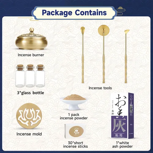 Miniatura 2 de Kit de quemador de incienso de 16 piezas de yoga y meditación, juego completo de quemador de polvo de ceniza con incensario de latón, herramientas