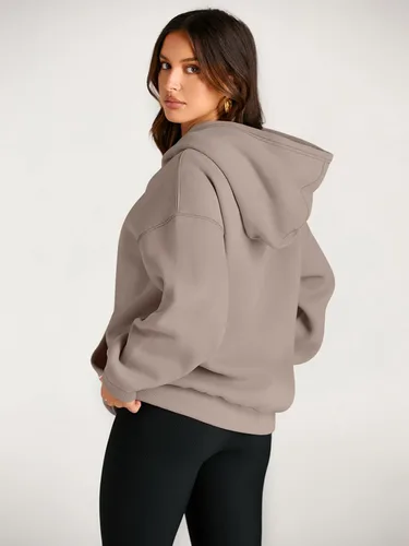 Miniatura 4 de Trendy Queen Sudaderas con capucha de gran tamaño para mujer, sudaderas de forro polar, suéteres de manga larga, ropa de otoño con bolsillo