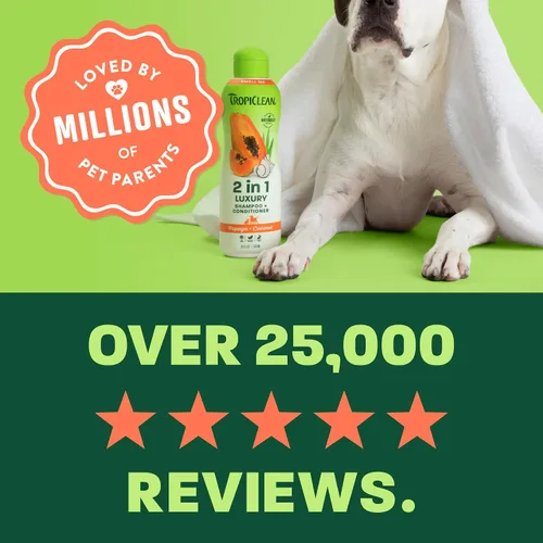 Miniatura 6 de TropiClean Champú y acondicionador 2 en 1 para perros, aroma a papaya de larga duración, desenredante hidratante para perros, seguro para cachorros